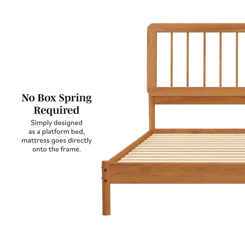 King Spindle Bed Frame – Solid Wood, Bohemian Mid-Century Style | Black, Caramel & Natural