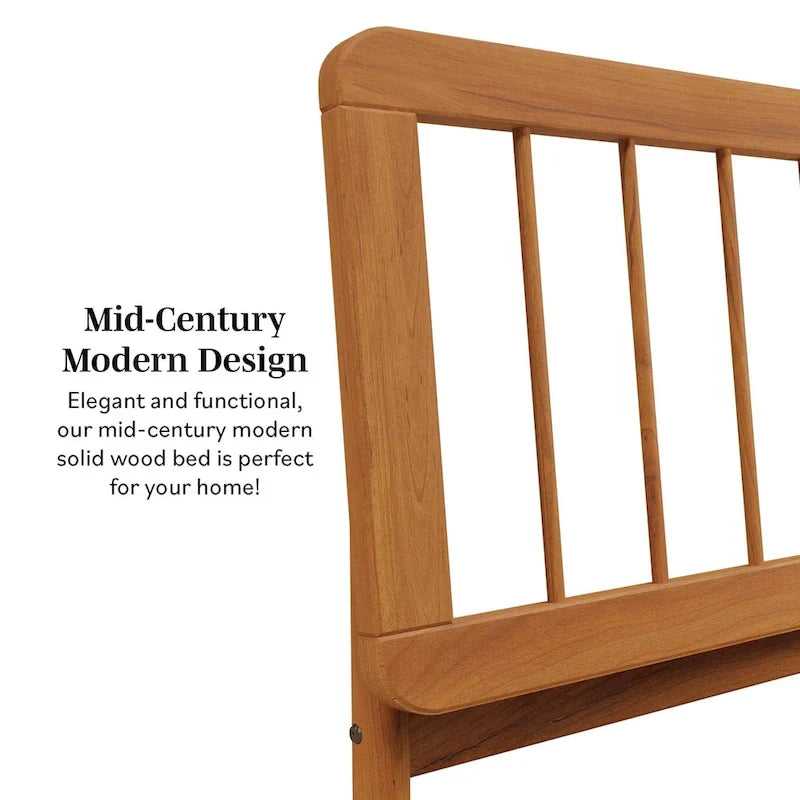 King Spindle Bed Frame – Solid Wood, Bohemian Mid-Century Style | Black, Caramel & Natural
