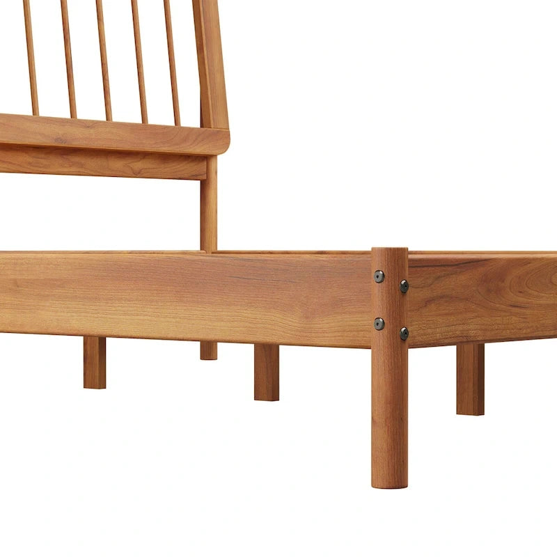 King Spindle Bed Frame – Solid Wood, Bohemian Mid-Century Style | Black, Caramel & Natural