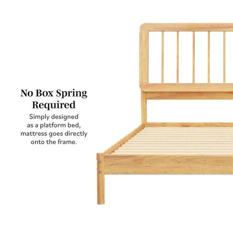 King Spindle Bed Frame – Solid Wood, Bohemian Mid-Century Style | Black, Caramel & Natural