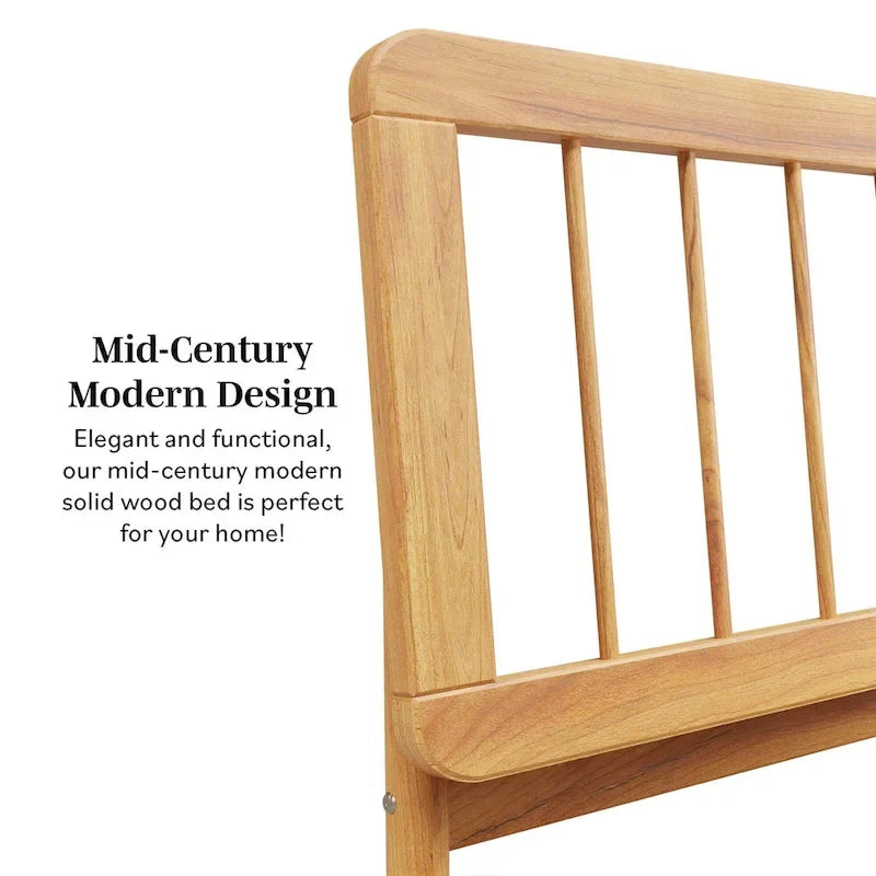 King Spindle Bed Frame – Solid Wood, Bohemian Mid-Century Style | Black, Caramel & Natural