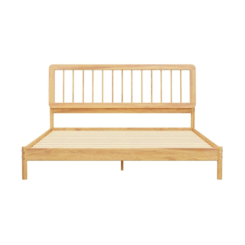 King Spindle Bed Frame – Solid Wood, Bohemian Mid-Century Style | Black, Caramel & Natural