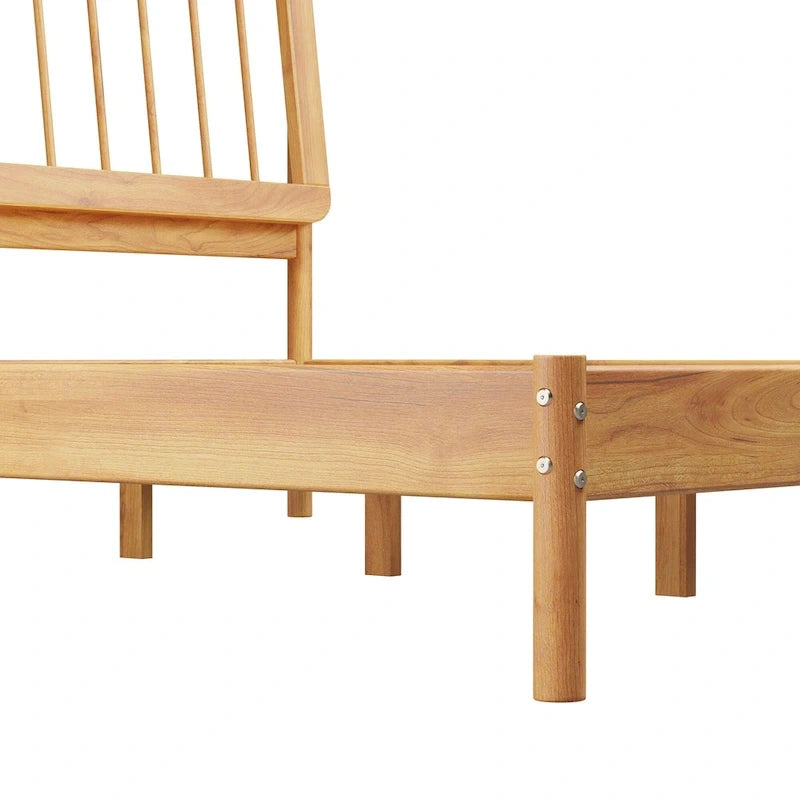 King Spindle Bed Frame – Solid Wood, Bohemian Mid-Century Style | Black, Caramel & Natural