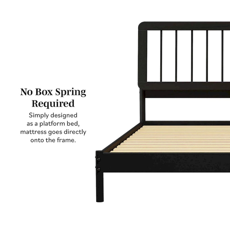 King Spindle Bed Frame – Solid Wood, Bohemian Mid-Century Style | Black, Caramel & Natural