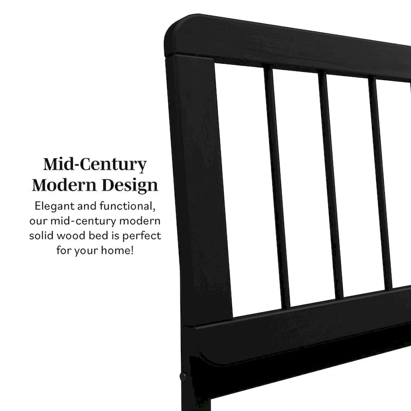 King Spindle Bed Frame – Solid Wood, Bohemian Mid-Century Style | Black, Caramel & Natural
