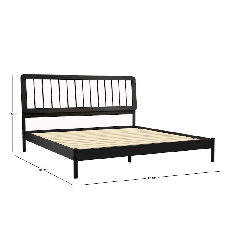 King Spindle Bed Frame – Solid Wood, Bohemian Mid-Century Style | Black, Caramel & Natural