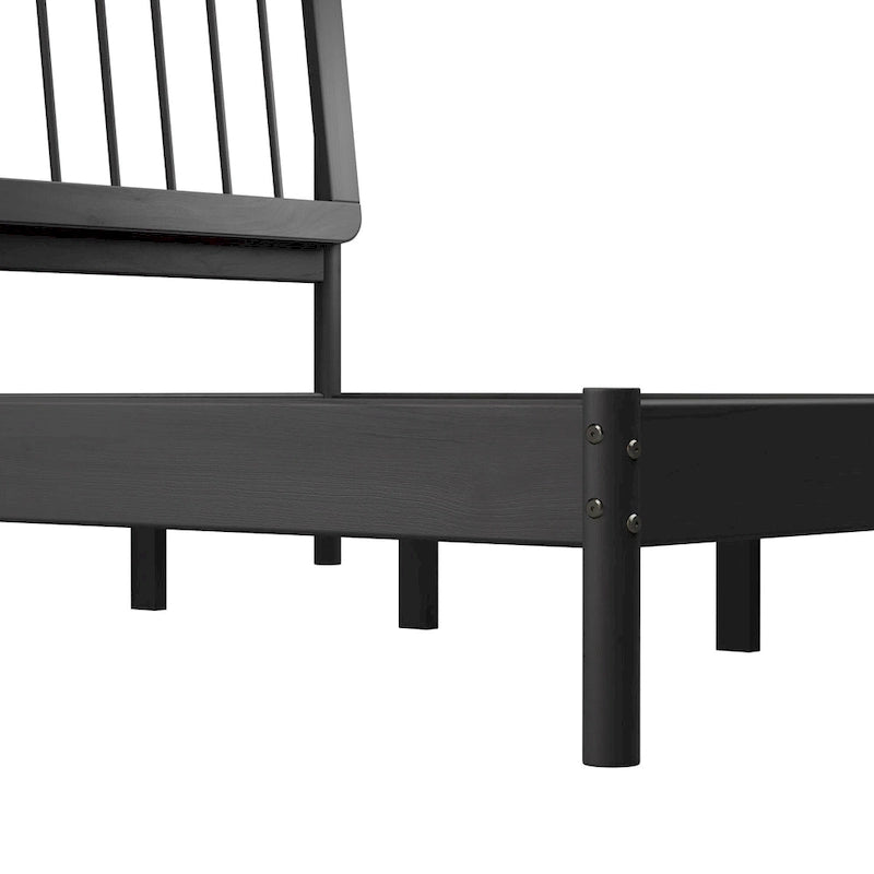 King Spindle Bed Frame – Solid Wood, Bohemian Mid-Century Style | Black, Caramel & Natural