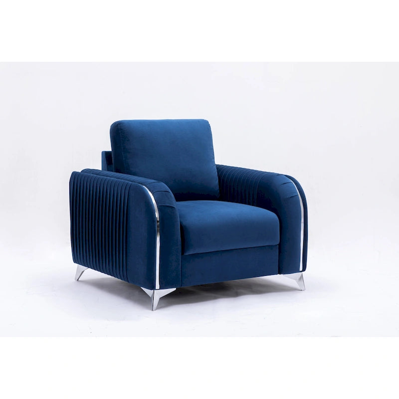 Blue Velvet Accent Chair with Chrome Legs – Contemporary Living Room Chair, 38 Inch, 220 lb Capacity