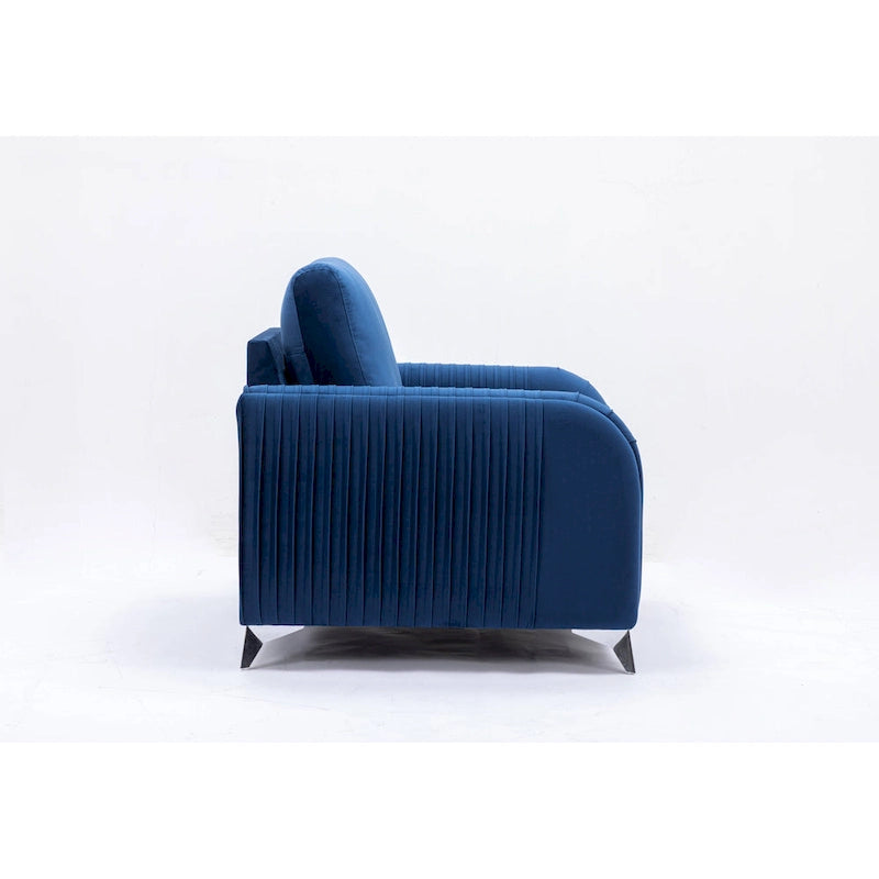 Blue Velvet Accent Chair with Chrome Legs – Contemporary Living Room Chair, 38 Inch, 220 lb Capacity