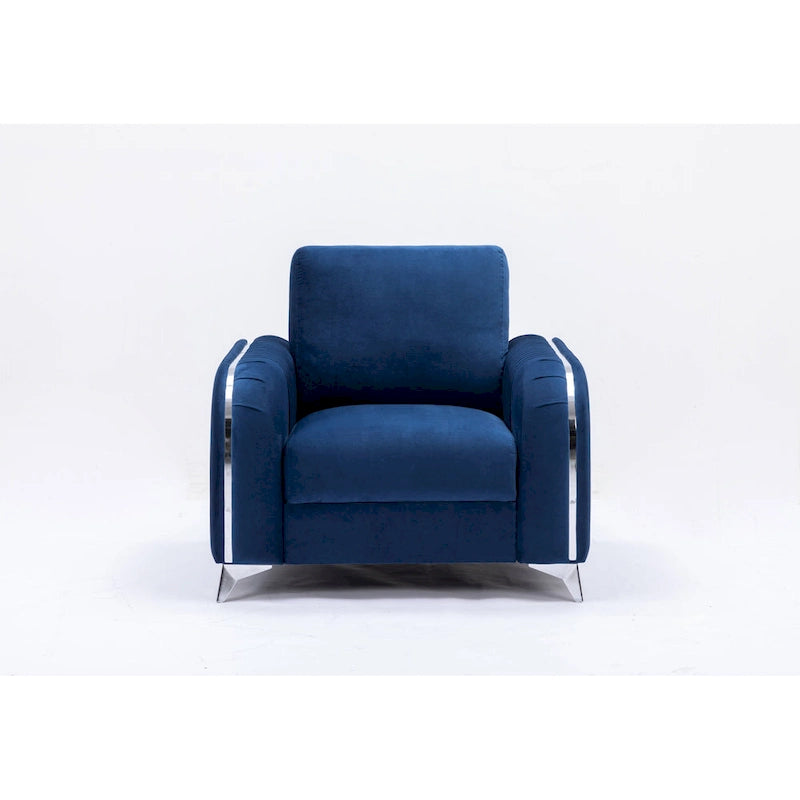 Blue Velvet Accent Chair with Chrome Legs – Contemporary Living Room Chair, 38 Inch, 220 lb Capacity