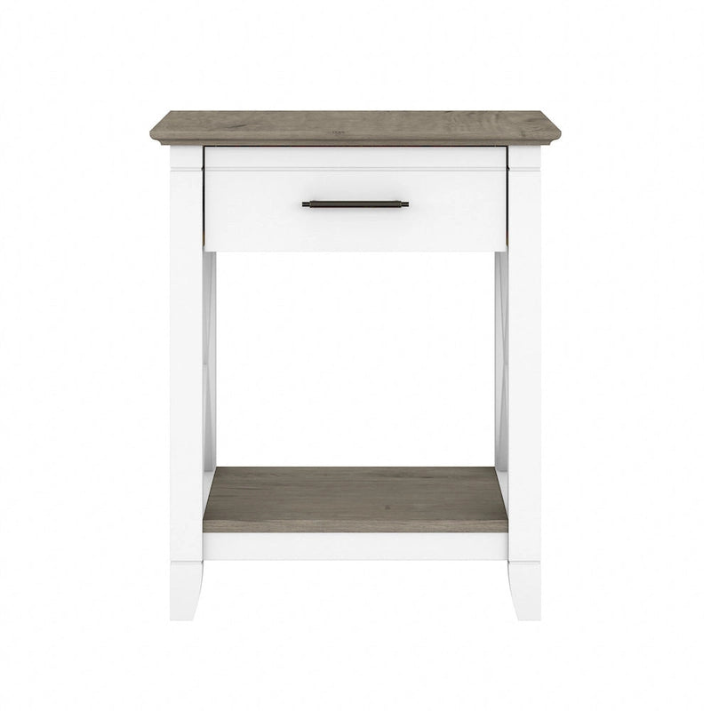 Coastal Nightstand with Drawer & Open Shelf – X-Pattern Accents, Dark Gray, Bedroom Side Table