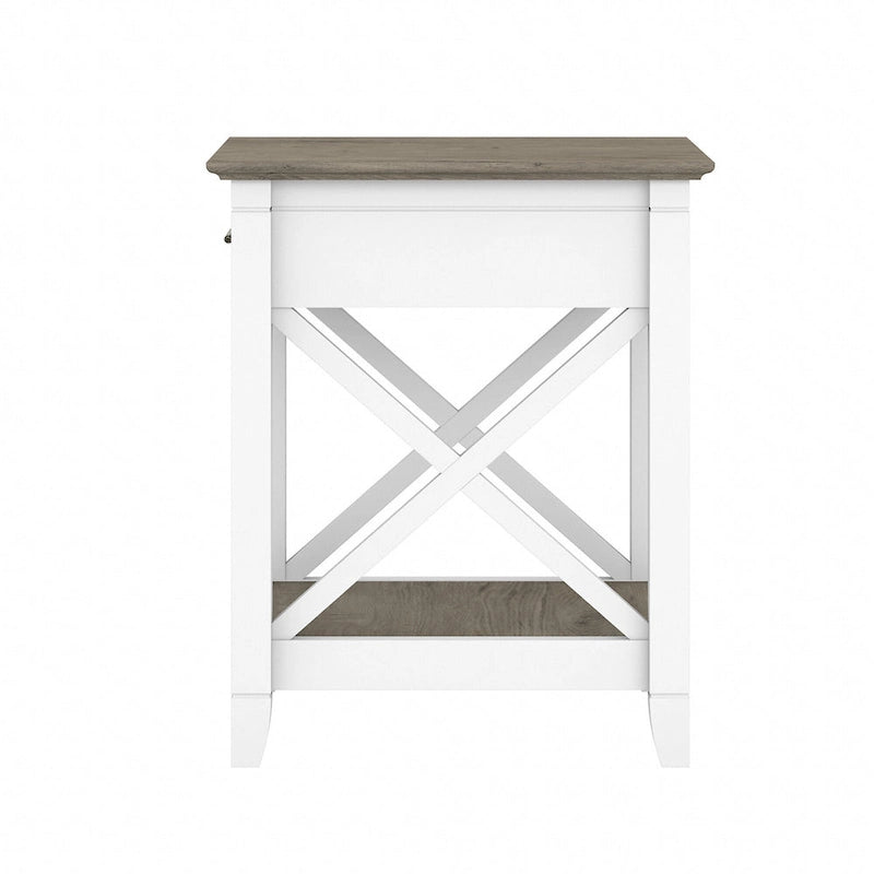 Coastal Nightstand with Drawer & Open Shelf – X-Pattern Accents, Dark Gray, Bedroom Side Table