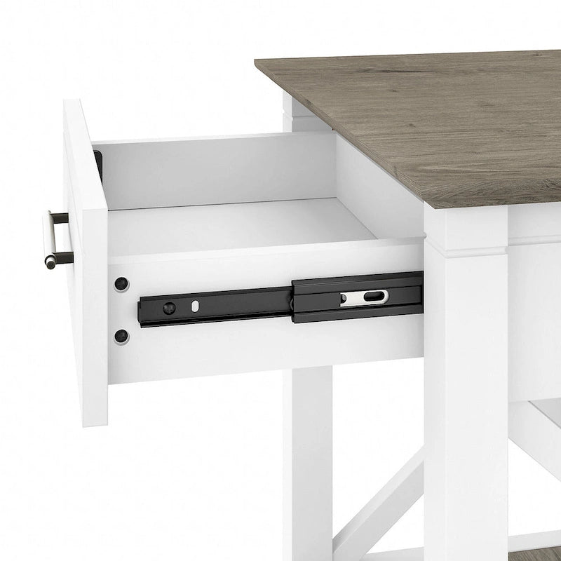 Coastal Nightstand with Drawer & Open Shelf – X-Pattern Accents, Dark Gray, Bedroom Side Table