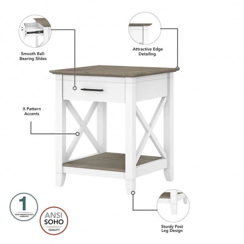 Coastal Nightstand with Drawer & Open Shelf – X-Pattern Accents, Dark Gray, Bedroom Side Table