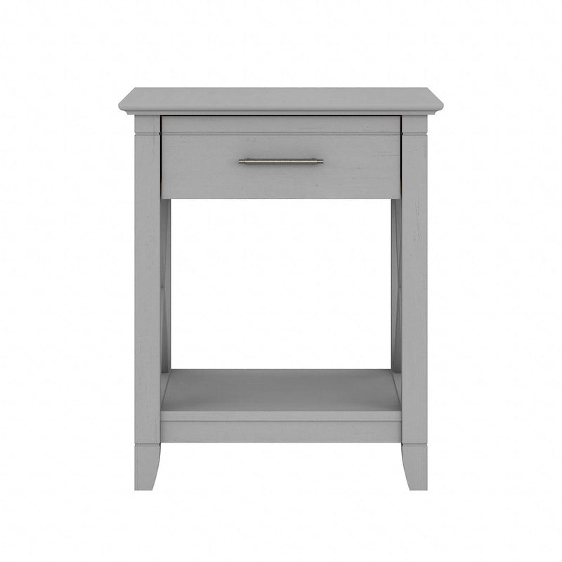 Coastal Nightstand with Drawer & Open Shelf – X-Pattern Accents, Dark Gray, Bedroom Side Table
