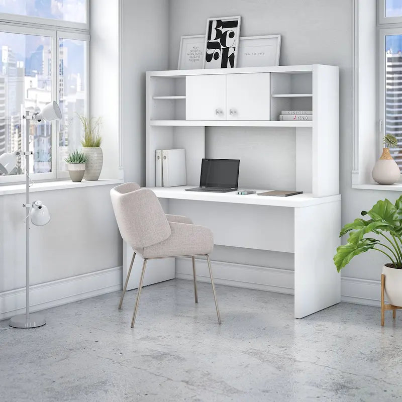 Modern Writing Desk with 2 Drawers & Metal Frame – Home Office Desk, Grey Wood Finish