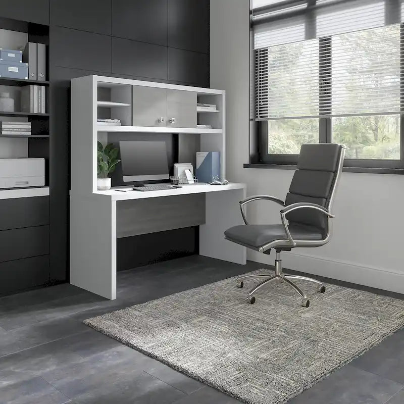 Modern Writing Desk with 2 Drawers & Metal Frame – Home Office Desk, Grey Wood Finish
