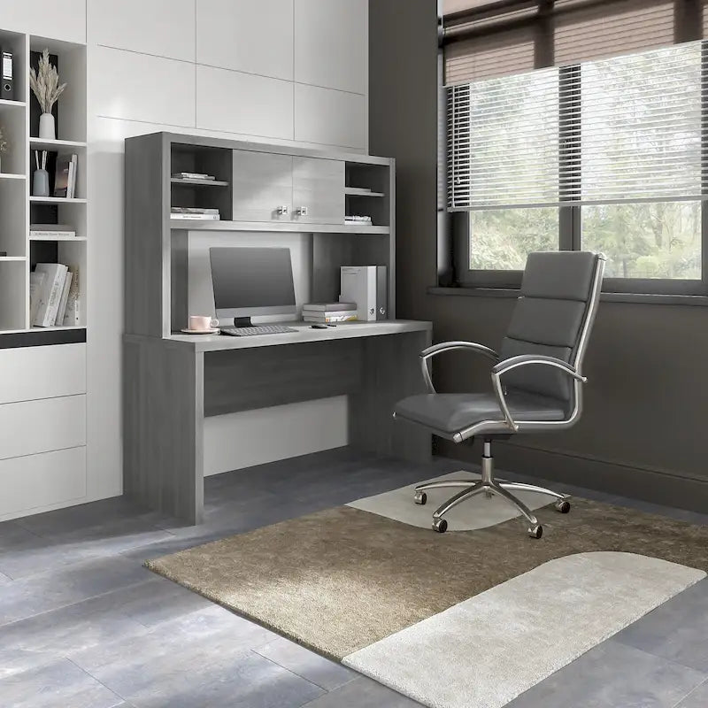 Modern Writing Desk with 2 Drawers & Metal Frame – Home Office Desk, Grey Wood Finish