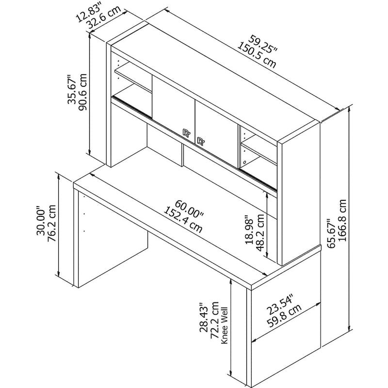 Modern Writing Desk with 2 Drawers & Metal Frame – Home Office Desk, Grey Wood Finish