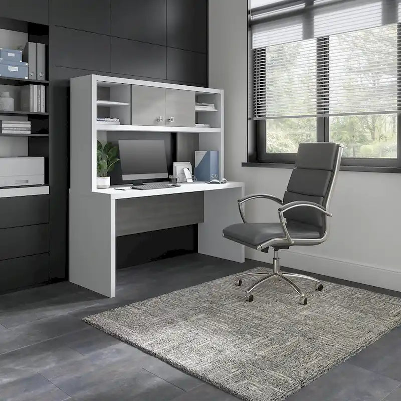 Modern Writing Desk with 2 Drawers & Metal Frame – Home Office Desk, Grey Wood Finish