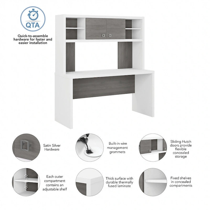 Modern Writing Desk with 2 Drawers & Metal Frame – Home Office Desk, Grey Wood Finish