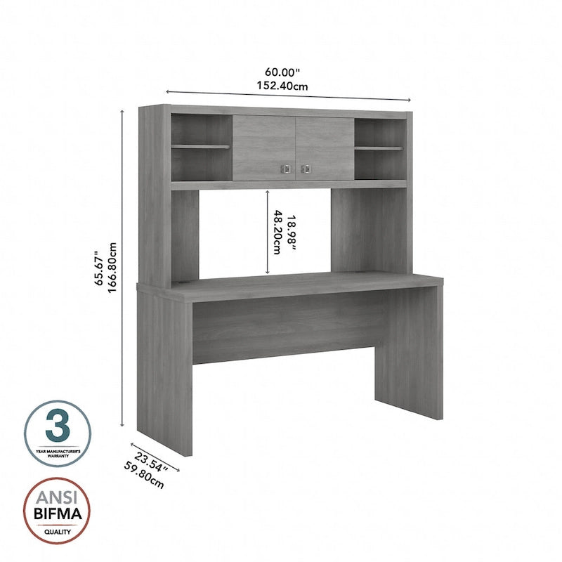 Modern Writing Desk with 2 Drawers & Metal Frame – Home Office Desk, Grey Wood Finish