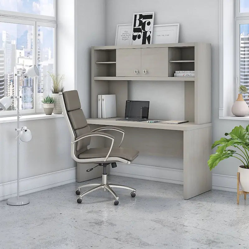 Modern Writing Desk with 2 Drawers & Metal Frame – Home Office Desk, Grey Wood Finish