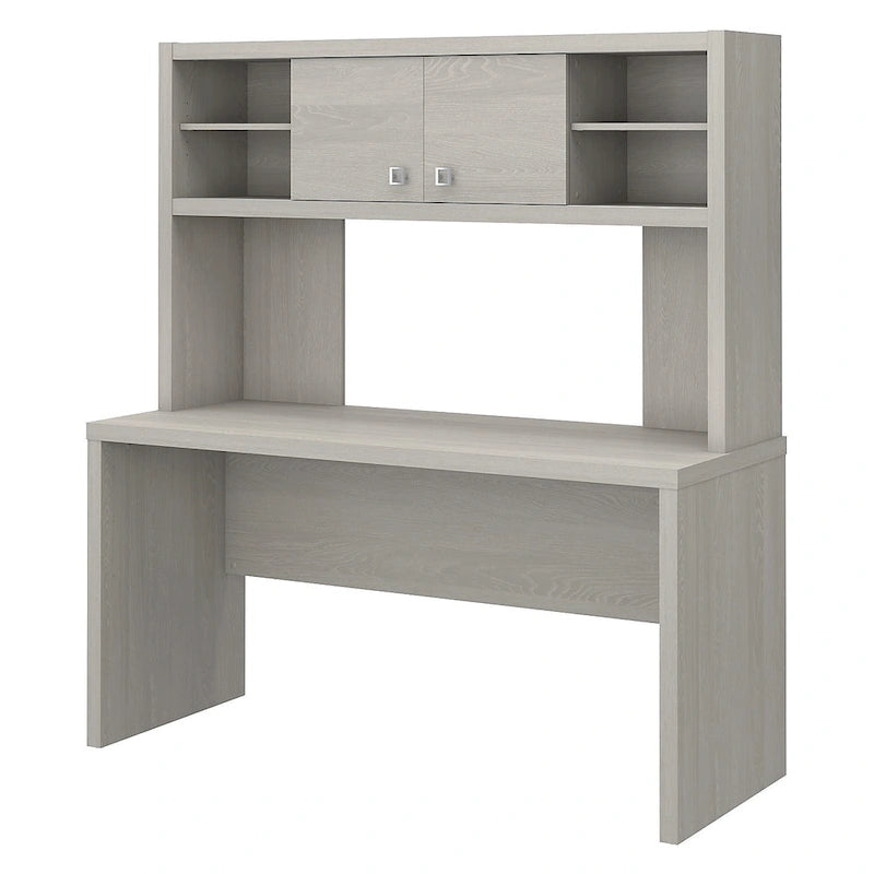 Modern Writing Desk with 2 Drawers & Metal Frame – Home Office Desk, Grey Wood Finish