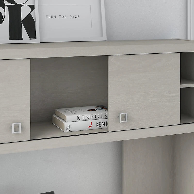 Modern Writing Desk with 2 Drawers & Metal Frame – Home Office Desk, Grey Wood Finish