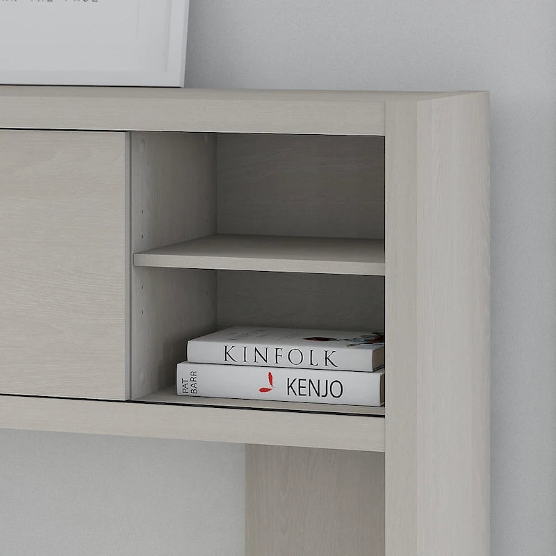 Modern Writing Desk with 2 Drawers & Metal Frame – Home Office Desk, Grey Wood Finish