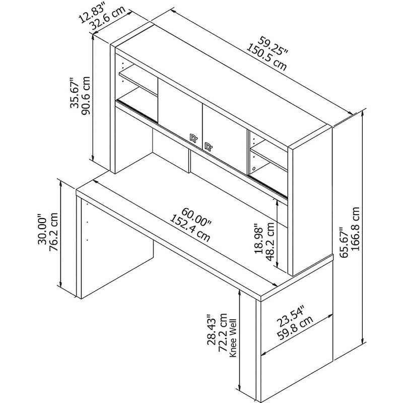 Modern Writing Desk with 2 Drawers & Metal Frame – Home Office Desk, Grey Wood Finish