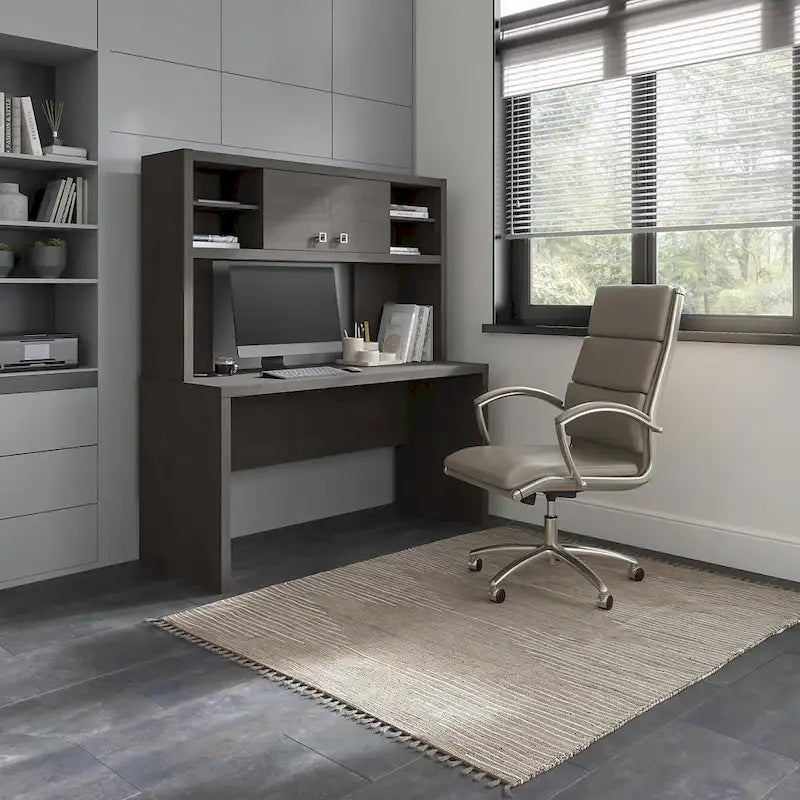 Modern Writing Desk with 2 Drawers & Metal Frame – Home Office Desk, Grey Wood Finish