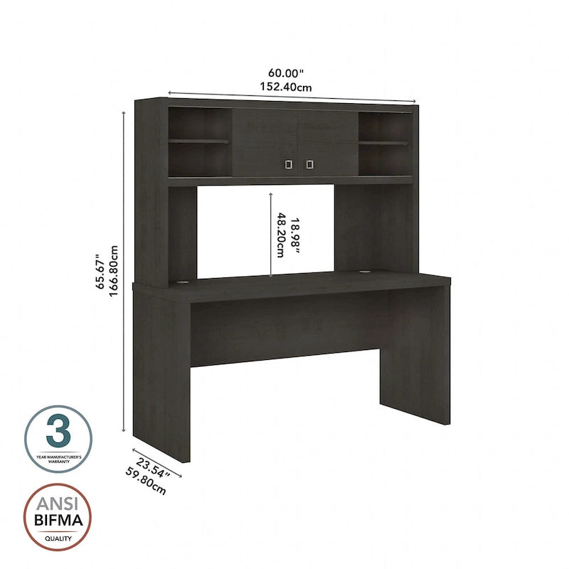 Modern Writing Desk with 2 Drawers & Metal Frame – Home Office Desk, Grey Wood Finish