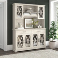 60" Farmhouse Sideboard Buffet Cabinet with Hutch & Glass Doors – 2 Drawers, Adjustable Shelves