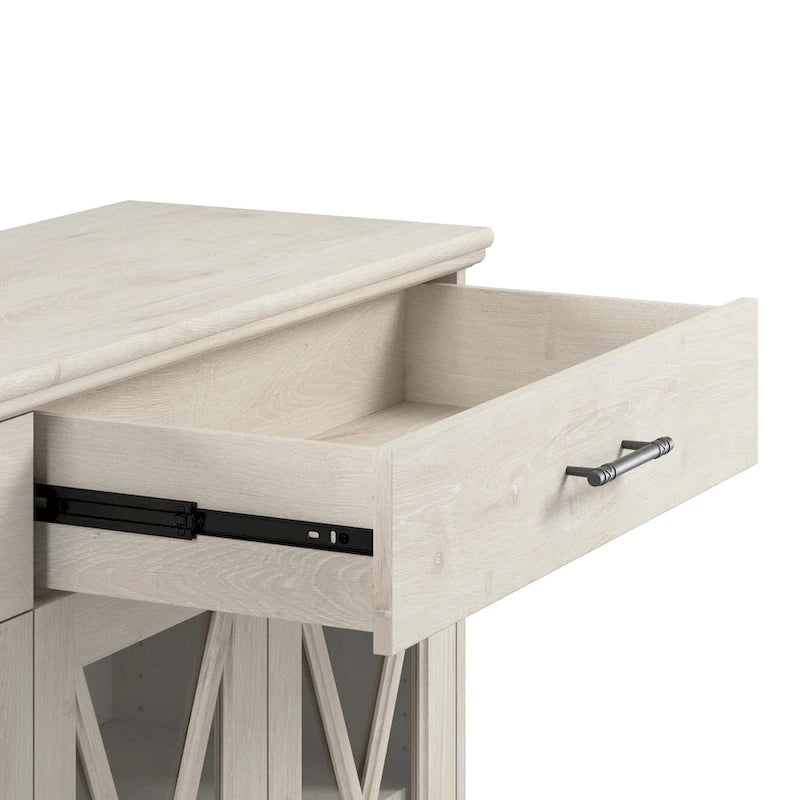 60" Farmhouse Sideboard Buffet Cabinet with Hutch & Glass Doors – 2 Drawers, Adjustable Shelves