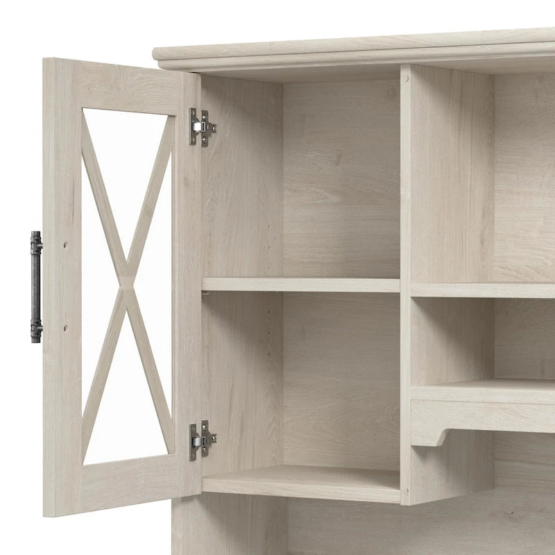 60" Farmhouse Sideboard Buffet Cabinet with Hutch & Glass Doors – 2 Drawers, Adjustable Shelves