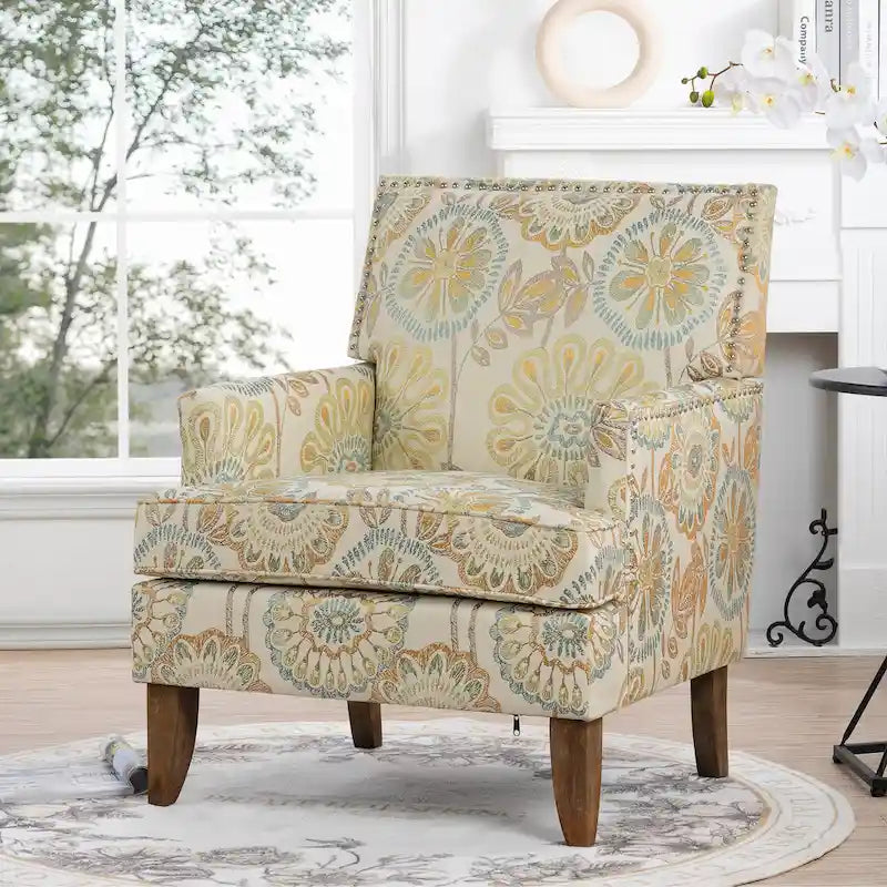Modern Accent Chair with Birch Wood Legs – Fabric Upholstery, 220 lb Capacity, 28.9"W x 35.4"H