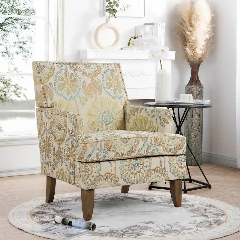 Modern Accent Chair with Birch Wood Legs – Fabric Upholstery, 220 lb Capacity, 28.9"W x 35.4"H