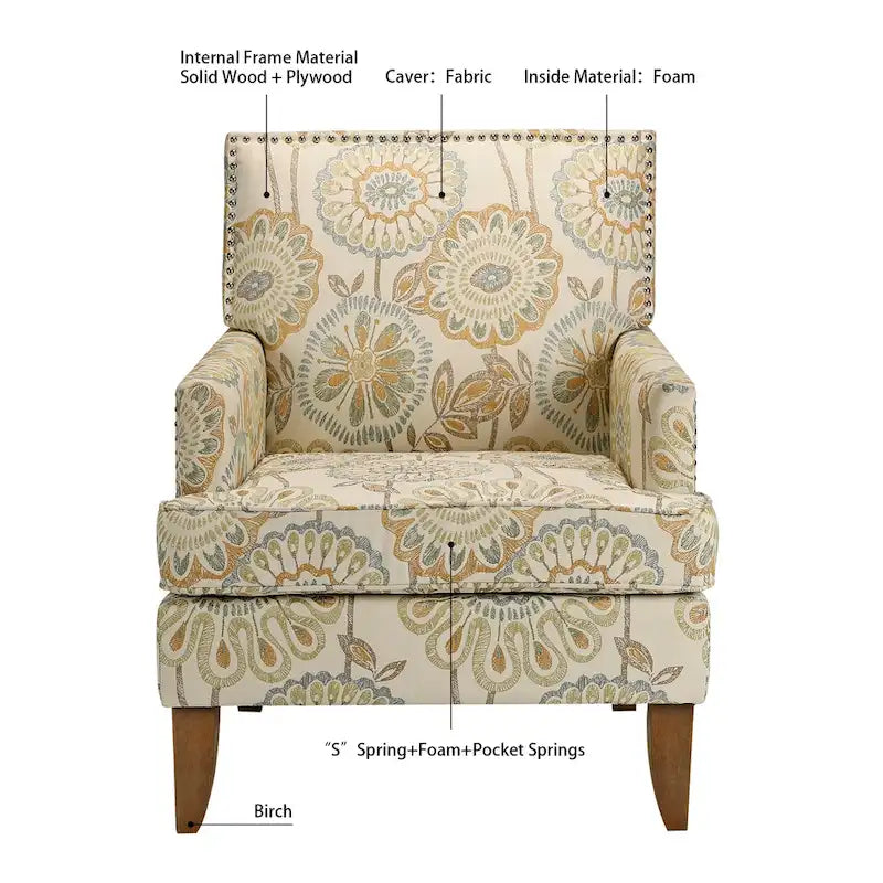 Modern Accent Chair with Birch Wood Legs – Fabric Upholstery, 220 lb Capacity, 28.9"W x 35.4"H