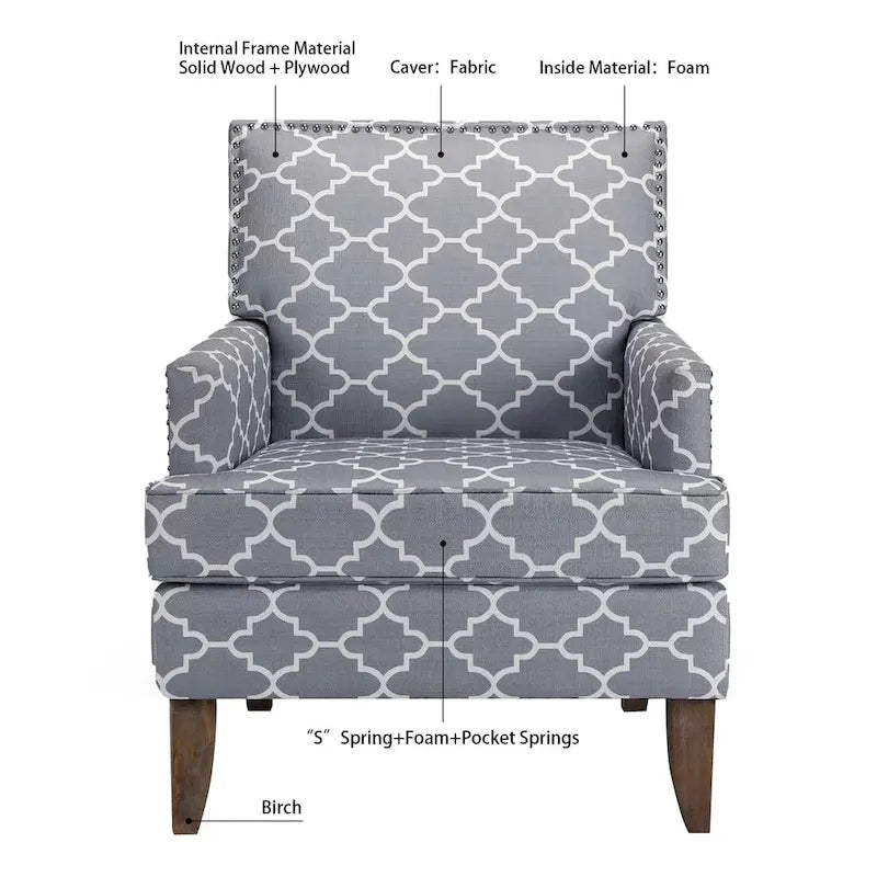 Modern Accent Chair with Birch Wood Legs – Fabric Upholstery, 220 lb Capacity, 28.9"W x 35.4"H