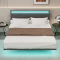 Floating Platform Bed Frame with Channel Tufted Velvet Headboard – Full/Queen, No Box Spring Needed