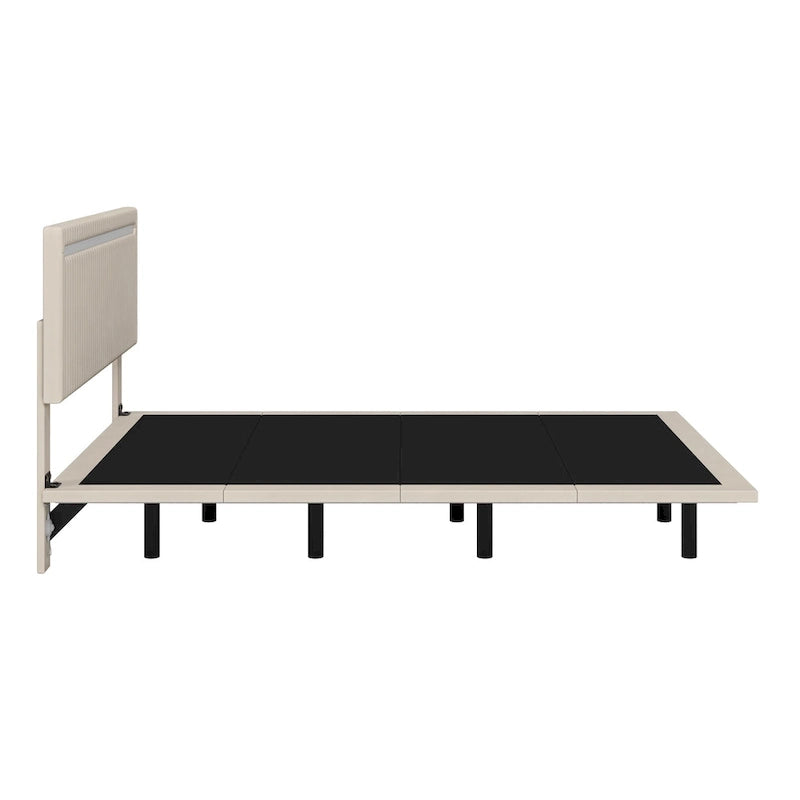 Floating Platform Bed Frame with Channel Tufted Velvet Headboard – Full/Queen, No Box Spring Needed