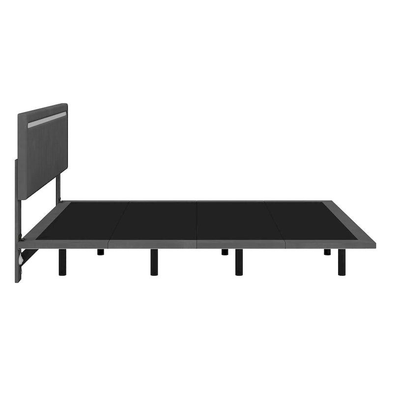 Floating Platform Bed Frame with Channel Tufted Velvet Headboard – Full/Queen, No Box Spring Needed