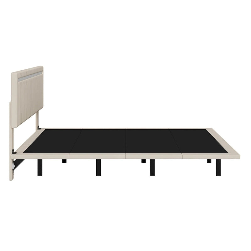 Floating Platform Bed Frame with Channel Tufted Velvet Headboard – Full/Queen, No Box Spring Needed