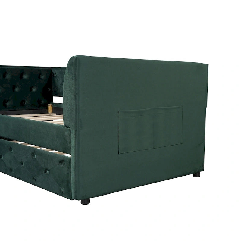 Twin Velvet Tufted Daybed with Trundle & Side Storage – Converts to 2 Twin Beds, 400 lb Capacity