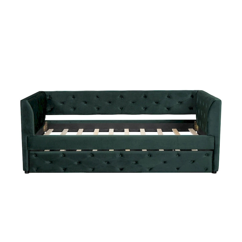 Twin Velvet Tufted Daybed with Trundle & Side Storage – Converts to 2 Twin Beds, 400 lb Capacity
