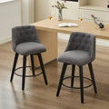 Swivel Bar Stools Set of 2 with Button Tufted Linen Back & Solid Wood Frame – Counter Height