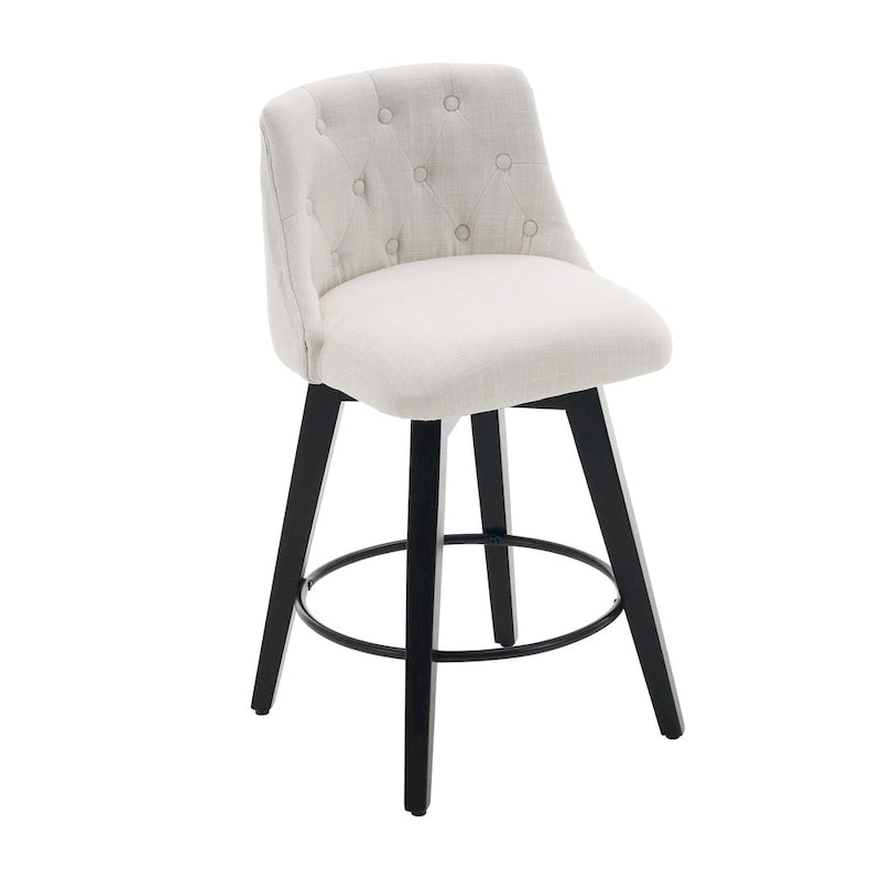 Swivel Bar Stools Set of 2 with Button Tufted Linen Back & Solid Wood Frame – Counter Height