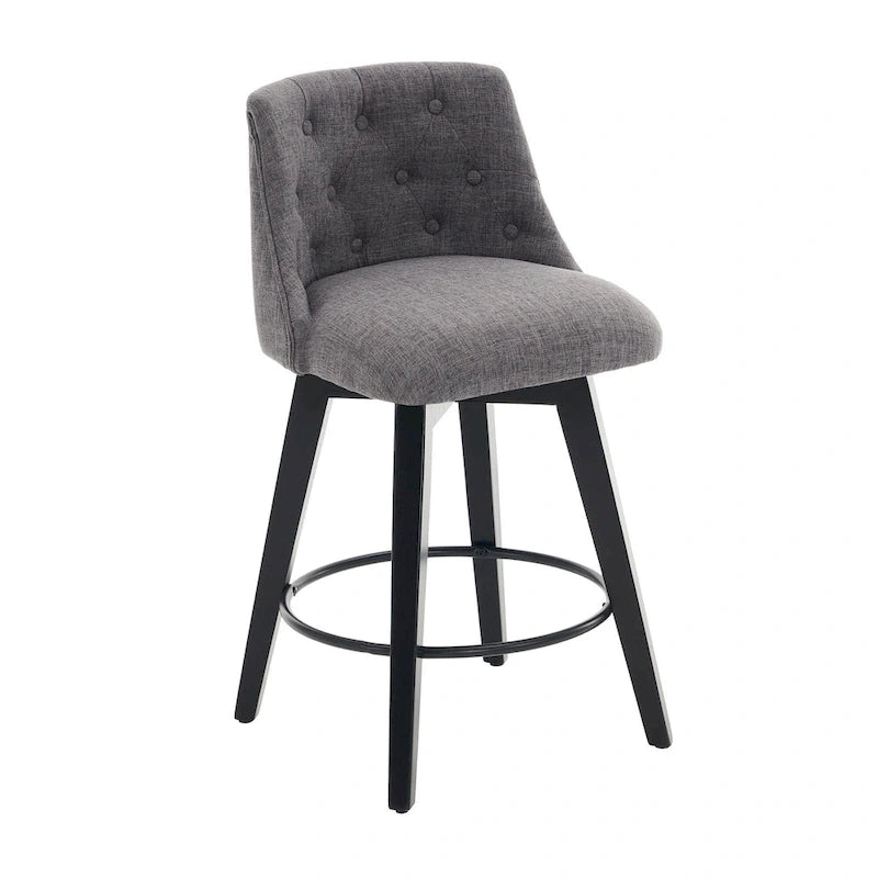Swivel Bar Stools Set of 2 with Button Tufted Linen Back & Solid Wood Frame – Counter Height