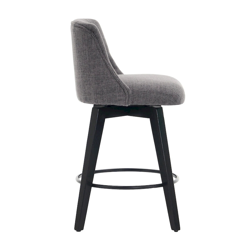 Swivel Bar Stools Set of 2 with Button Tufted Linen Back & Solid Wood Frame – Counter Height